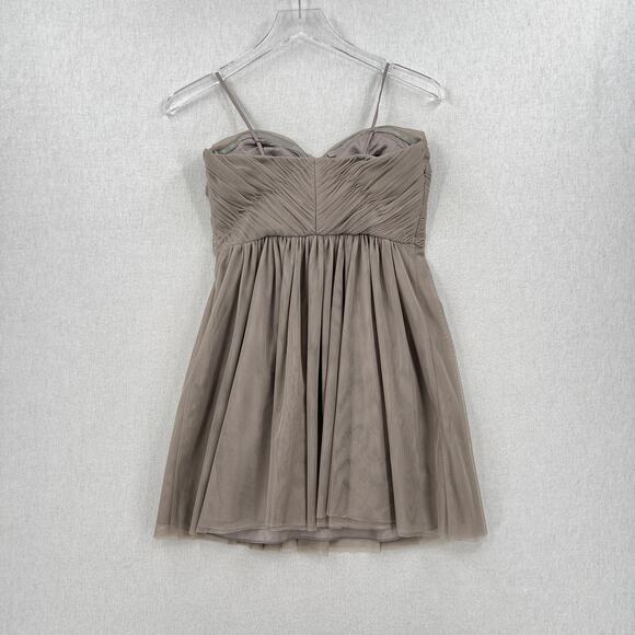 ANTHROPOLOGIE VA ET VIEN BHLDN Strapless Mini Dress Womens 4 Gray Tulle Pleat - Picture 4 of 13
